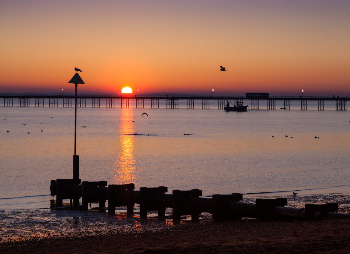 View,From,Southend,Promenade,Looking,At,The,Pier,At,Sunset